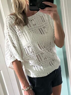 White Knit Dolman Sleeve Summer Sweater Y2K